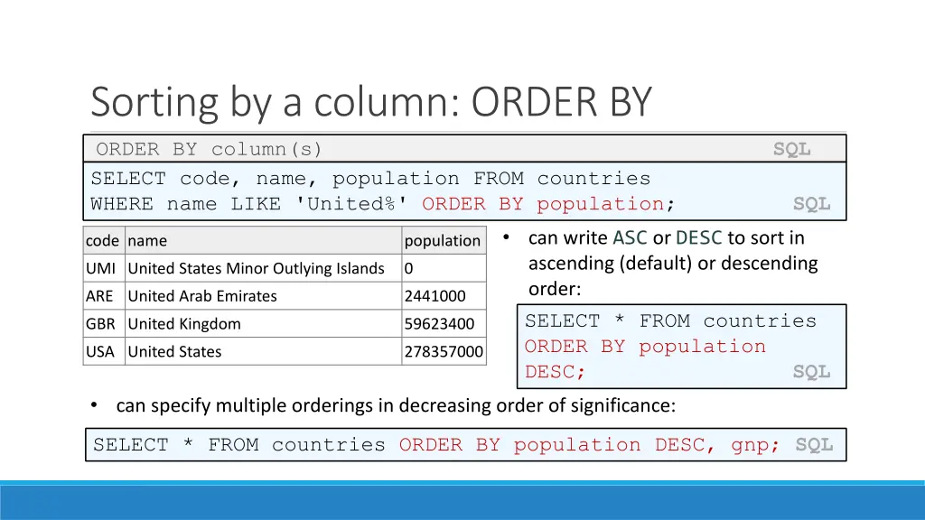 sorting by a column order by order by column