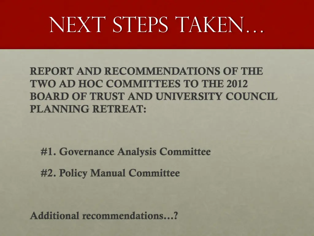 next steps taken