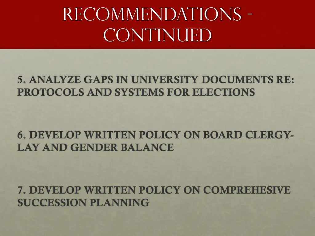 recommendations continued