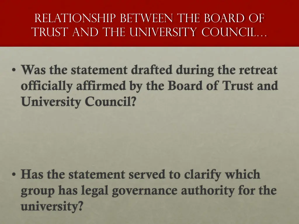 relationship between the board of trust