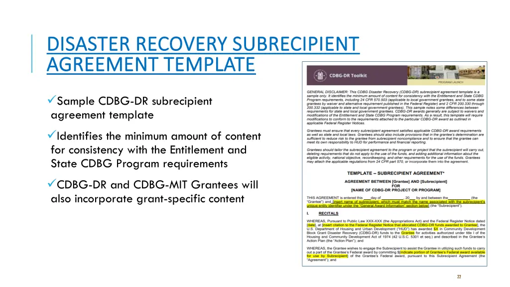 disaster recovery subrecipient disaster recovery
