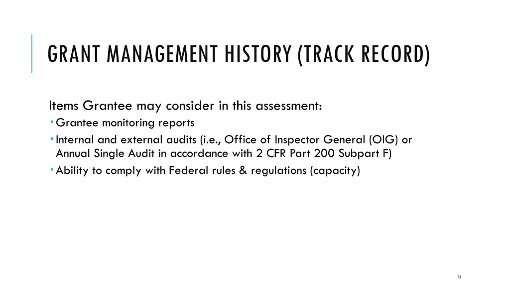 grant management history track record