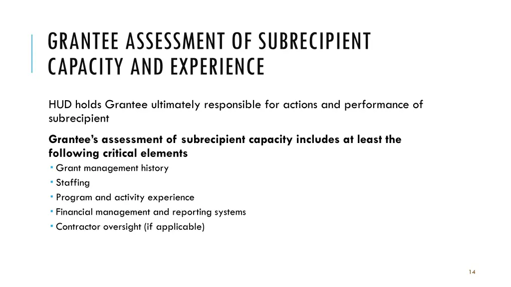 grantee assessment of subrecipient capacity