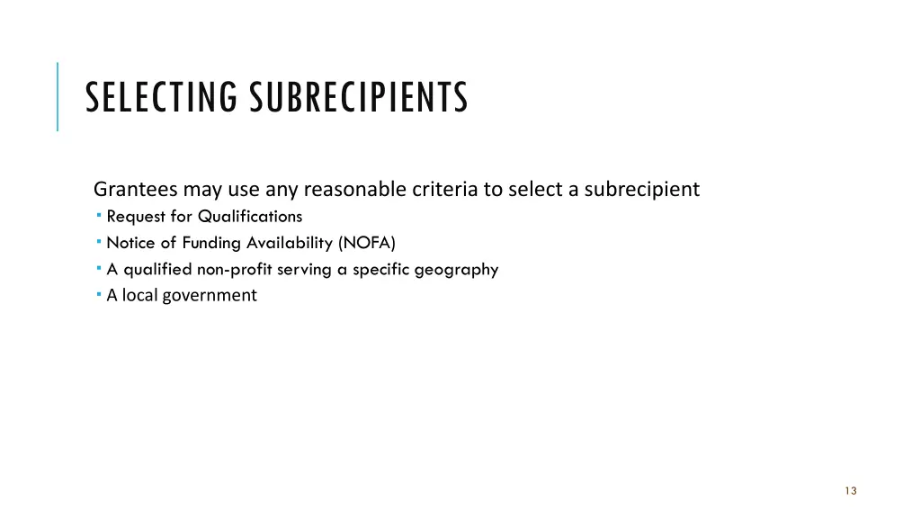selecting subrecipients