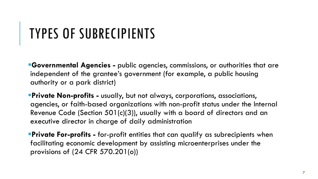 types of subrecipients