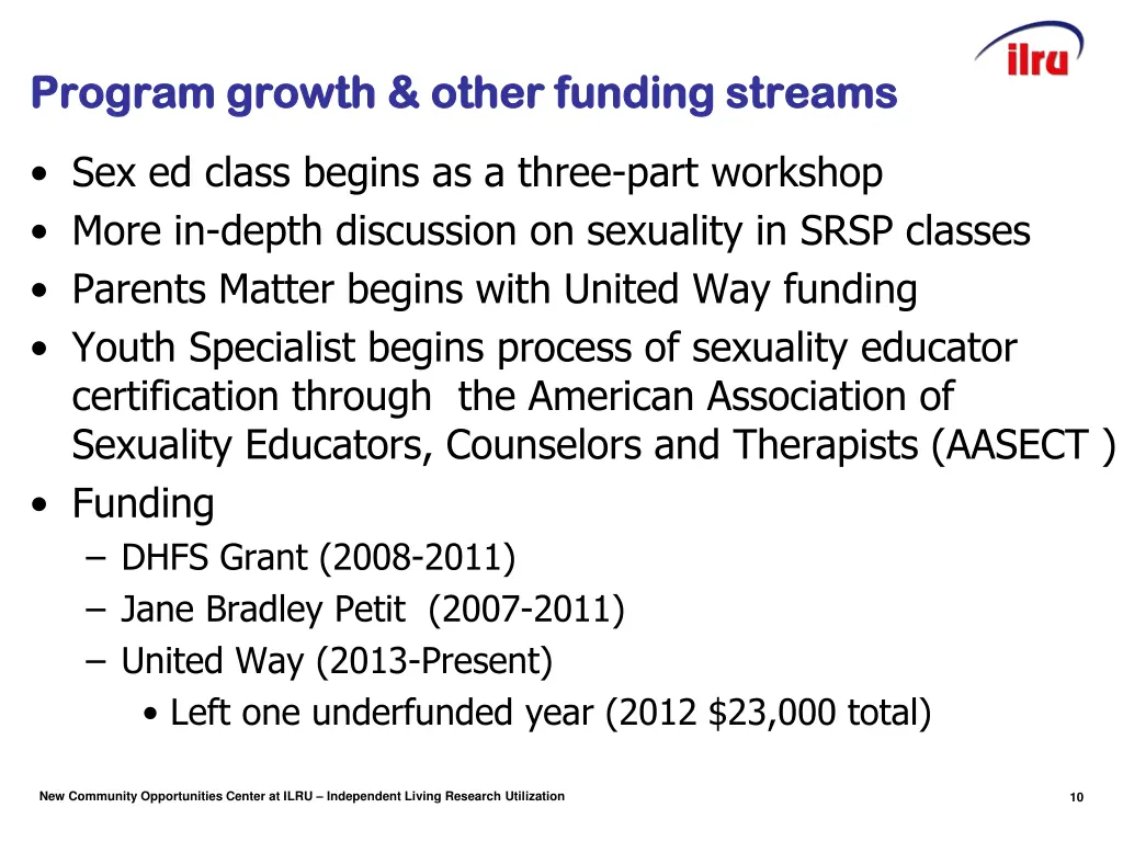 program growth other funding streams program