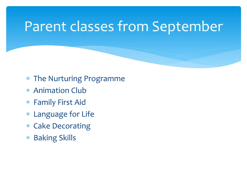 parent classes from september