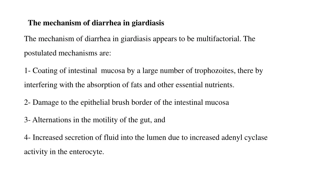 the mechanism of diarrhea in giardiasis