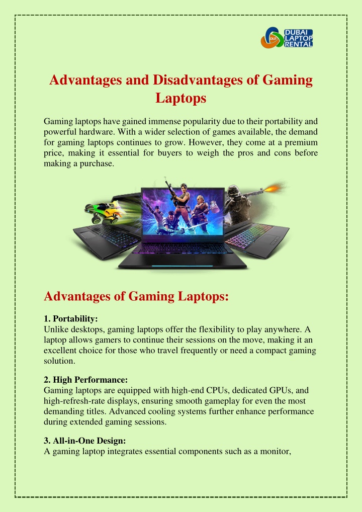 advantages and disadvantages of gaming laptops