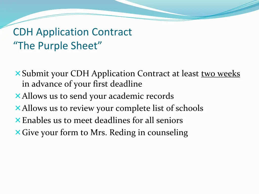 cdh application contract the purple sheet