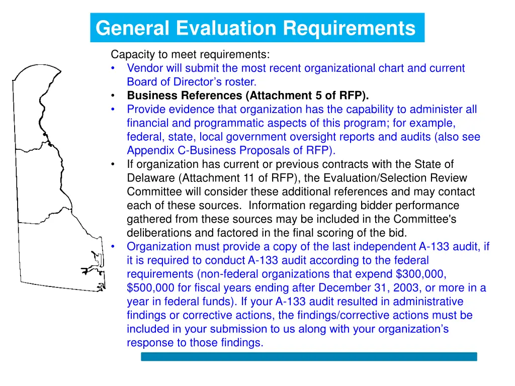 general evaluation requirements