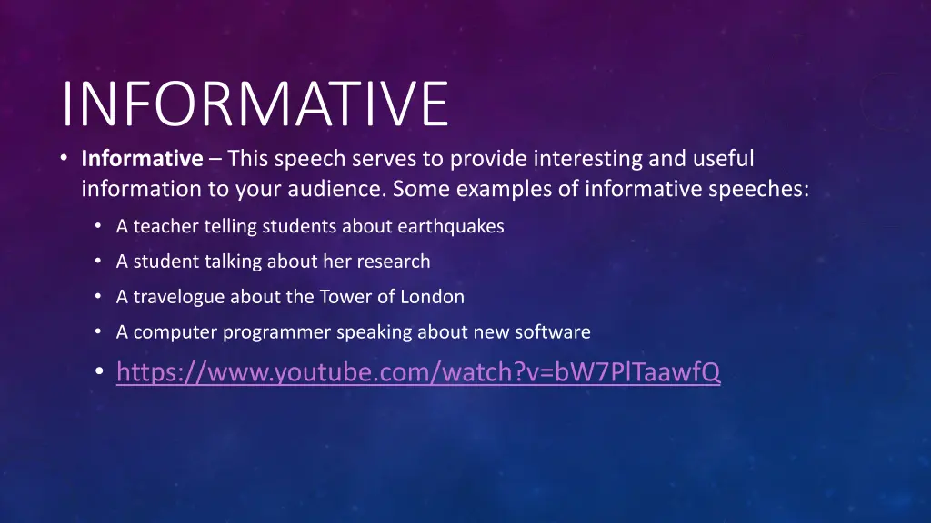 informative informative this speech serves