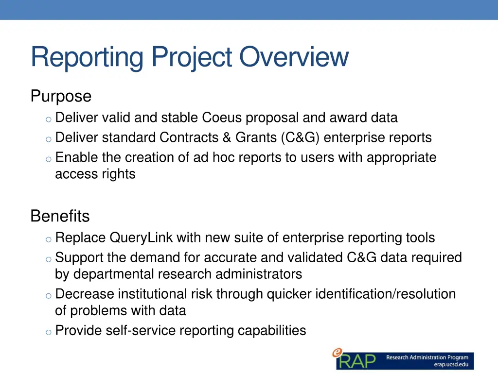 reporting project overview