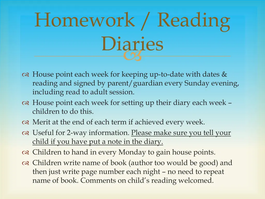 homework reading diaries