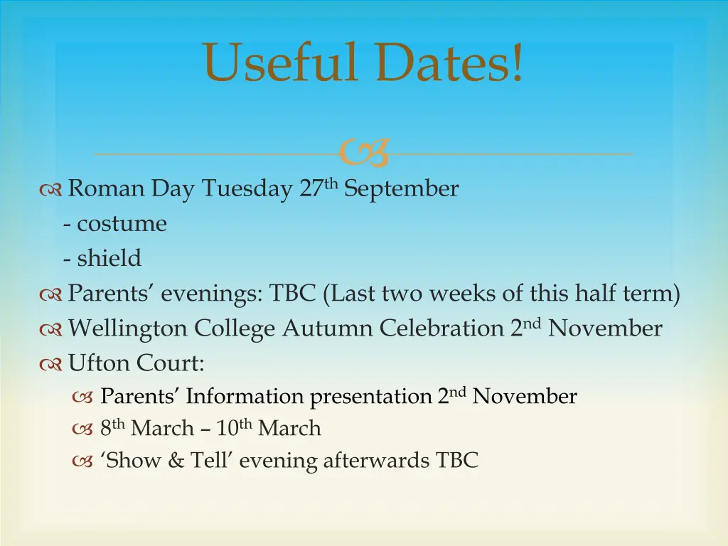 useful dates