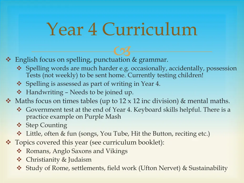 year 4 curriculum