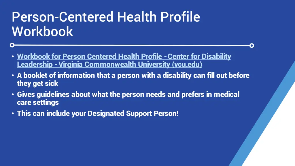 person centered health profile workbook