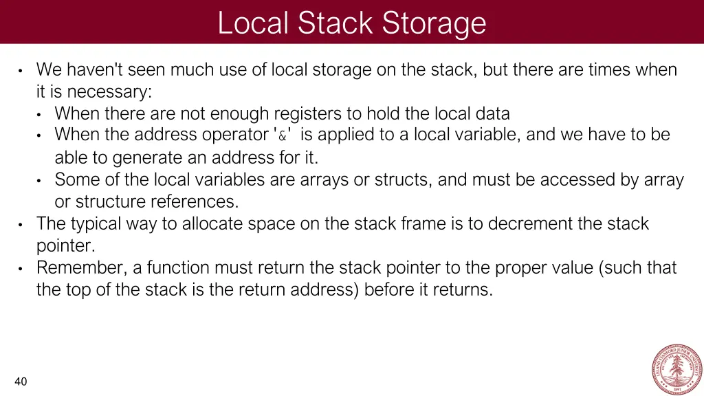 local stack storage