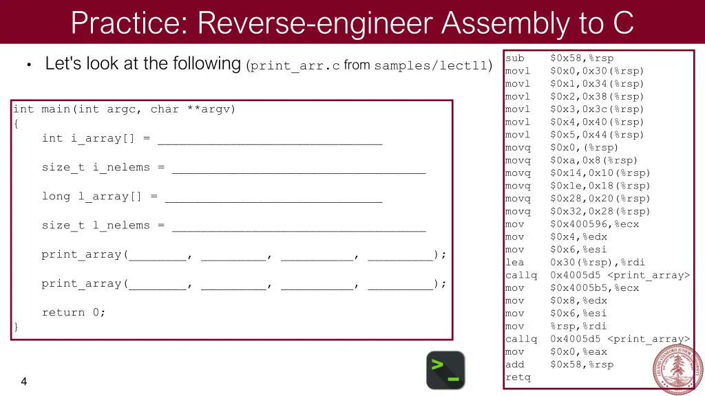 practice reverse engineer assembly to c