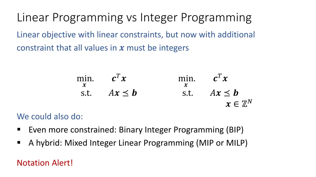 linear programming vs integer programming