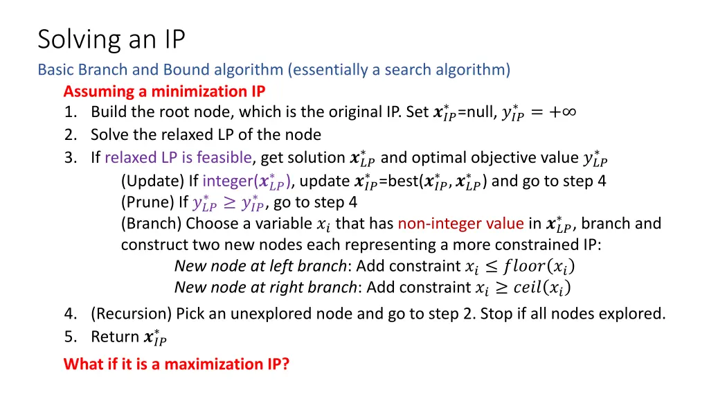 solving an ip basic branch and bound algorithm