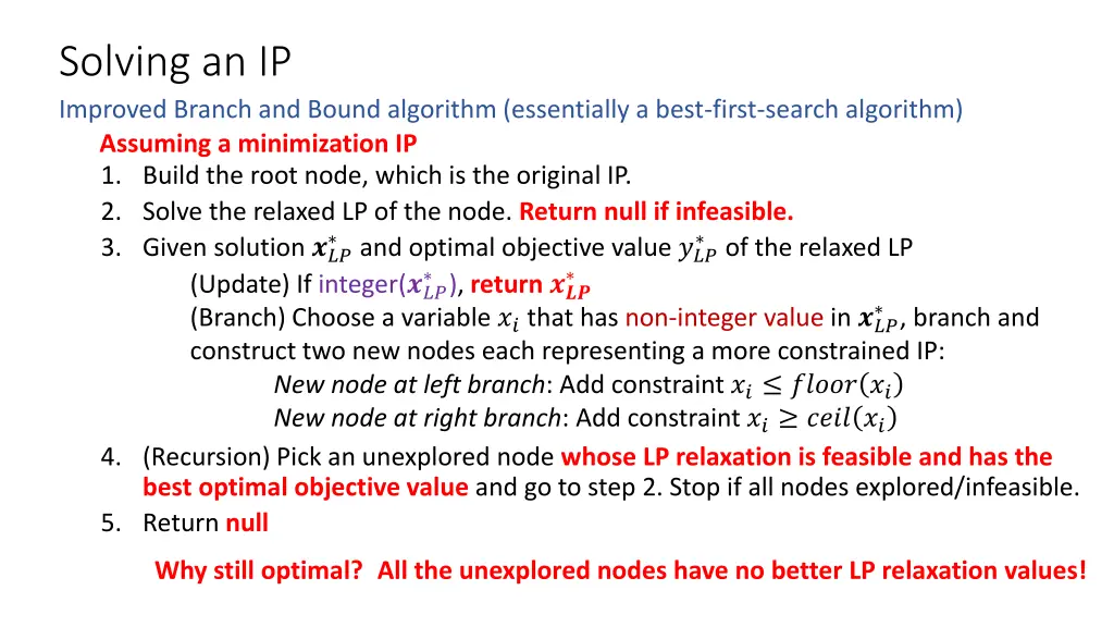 solving an ip improved branch and bound algorithm