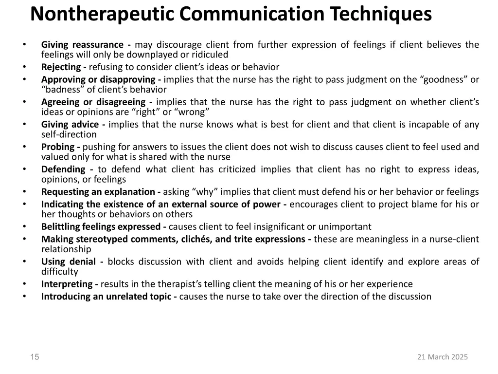 nontherapeutic communication techniques