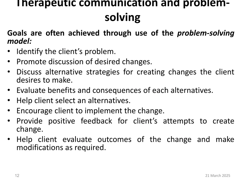 therapeutic communication and problem solving