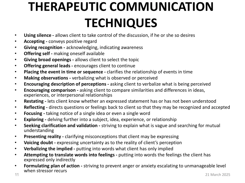 therapeutic communication techniques using