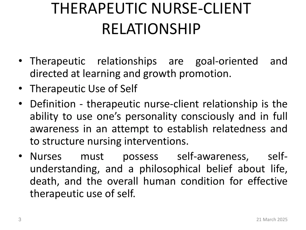 therapeutic nurse client relationship