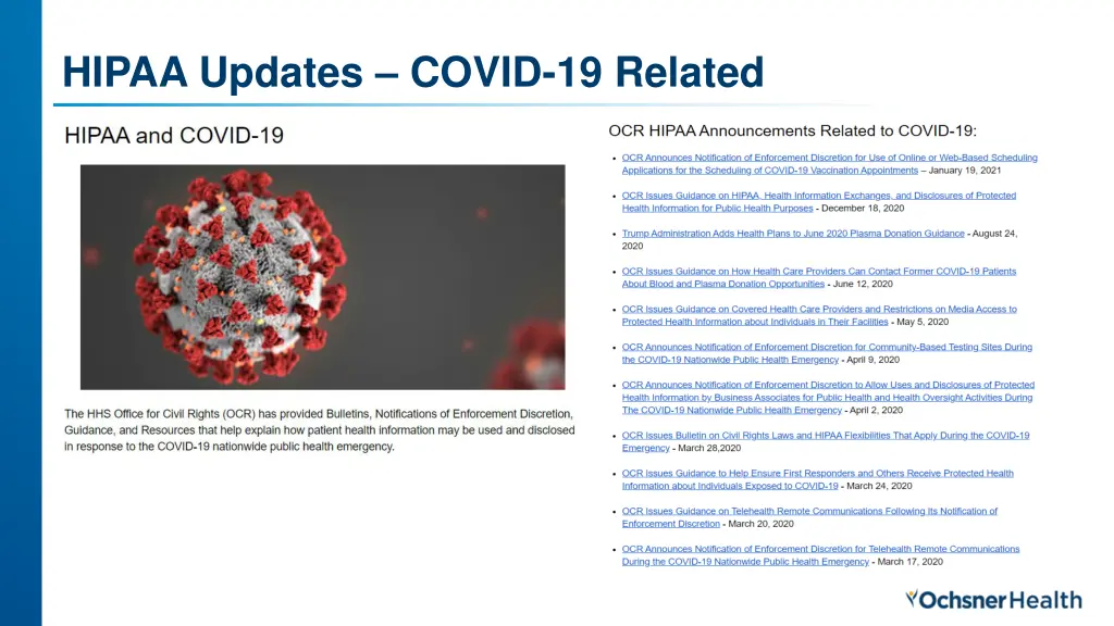 hipaa updates covid 19 related
