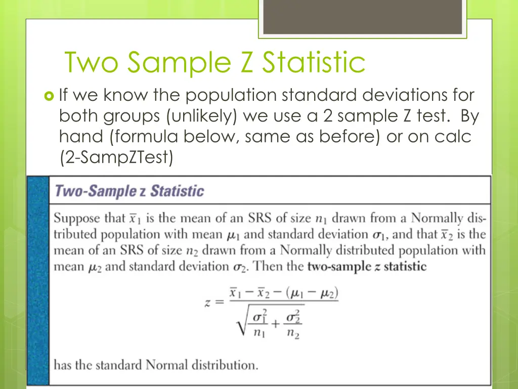 two sample z statistic if we know the population