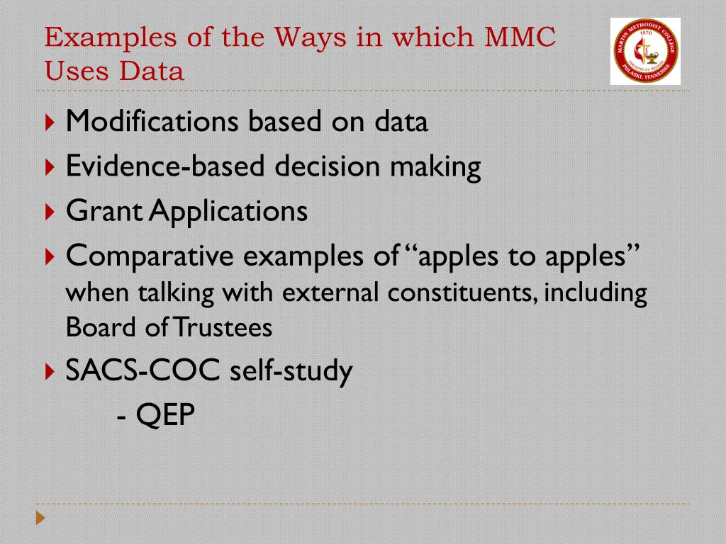 examples of the ways in which mmc uses data