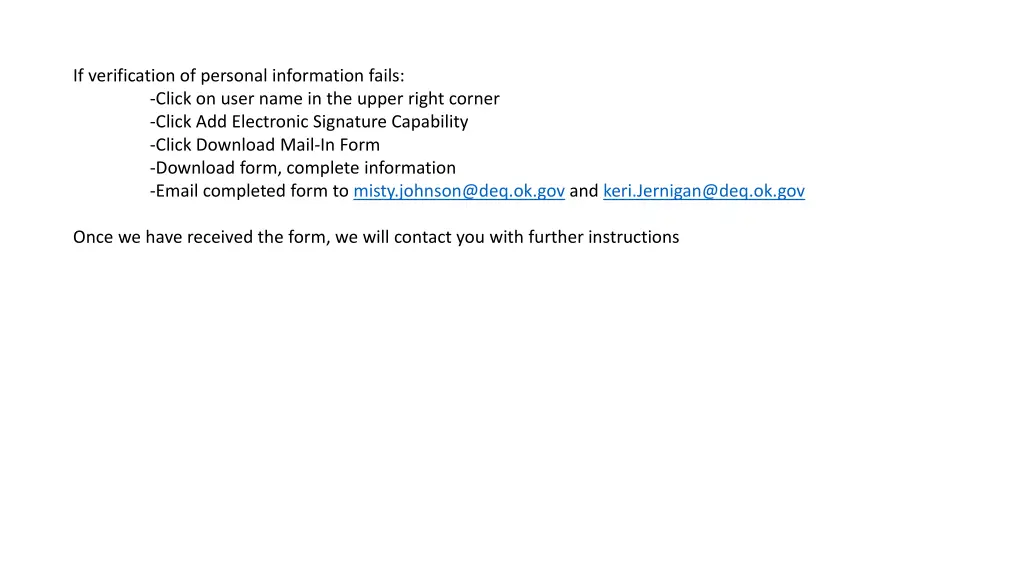 if verification of personal information fails