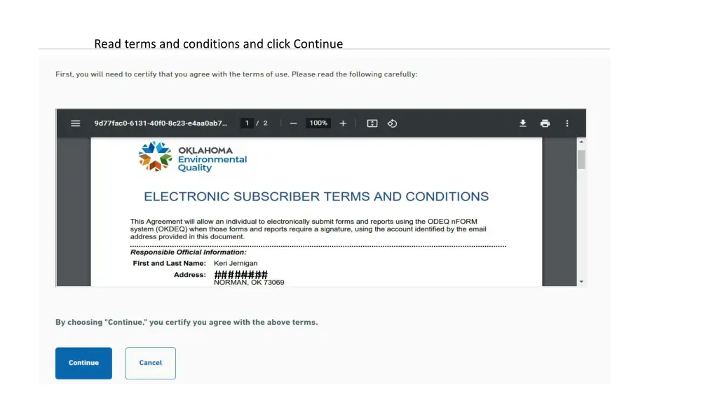 read terms and conditions and click continue