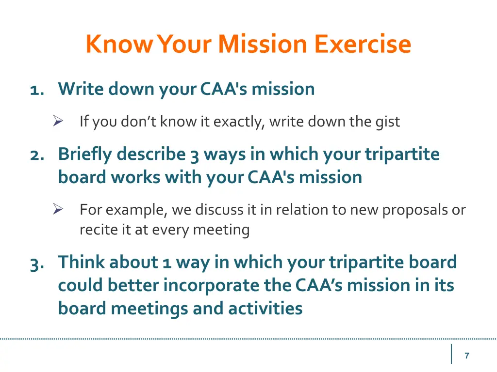 know your mission exercise