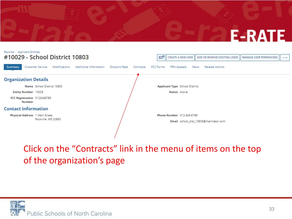 click on the contracts link in the menu of items 1