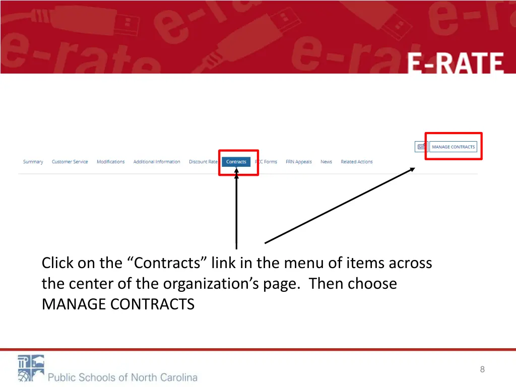 click on the contracts link in the menu of items