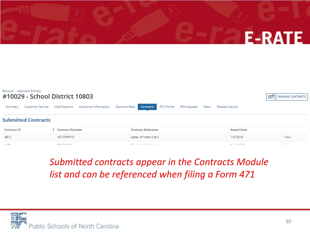submitted contracts appear in the contracts