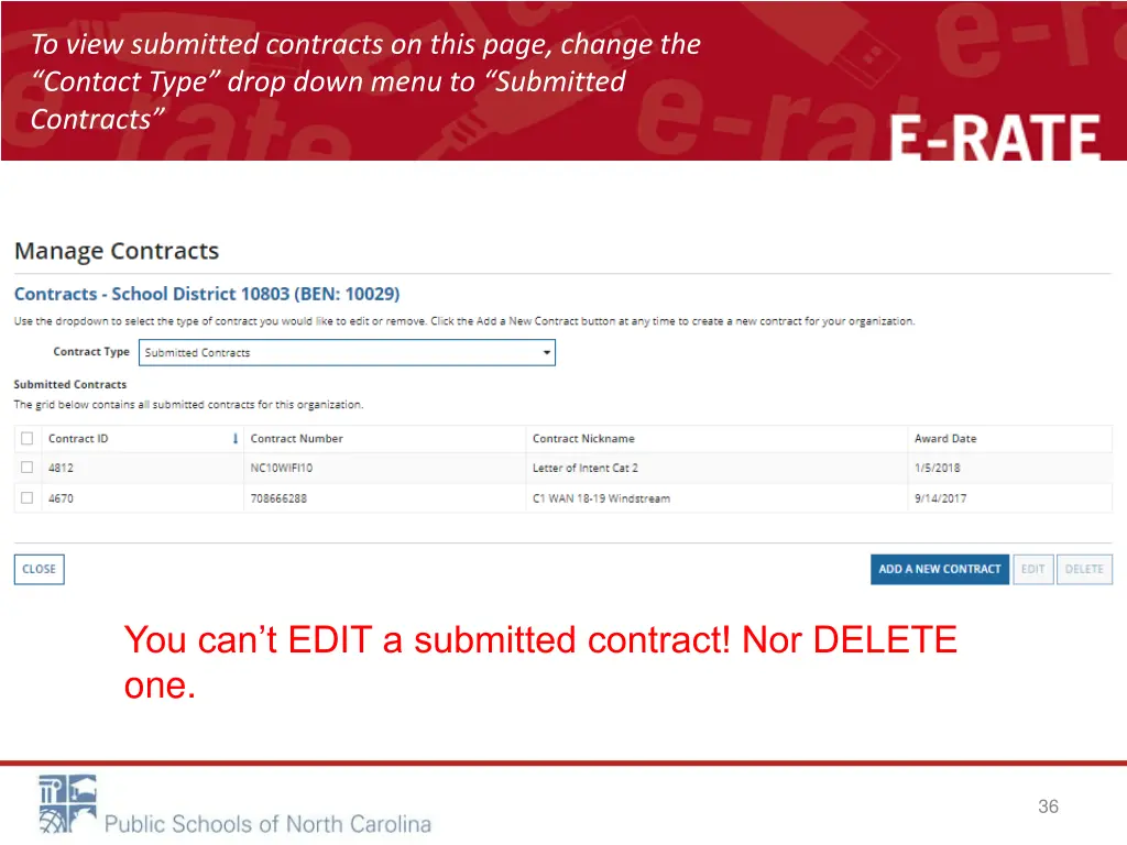 to view submitted contracts on this page change