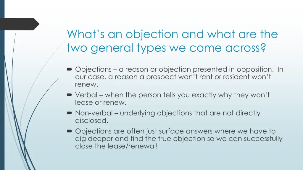 what s an objection and what are the two general