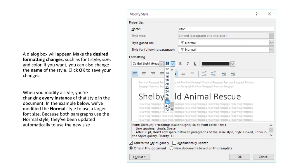 a dialog box will appear make the desired