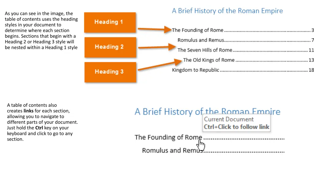 as you can see in the image the table of contents