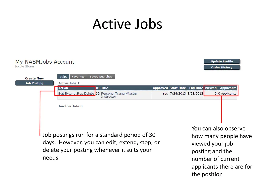 active jobs