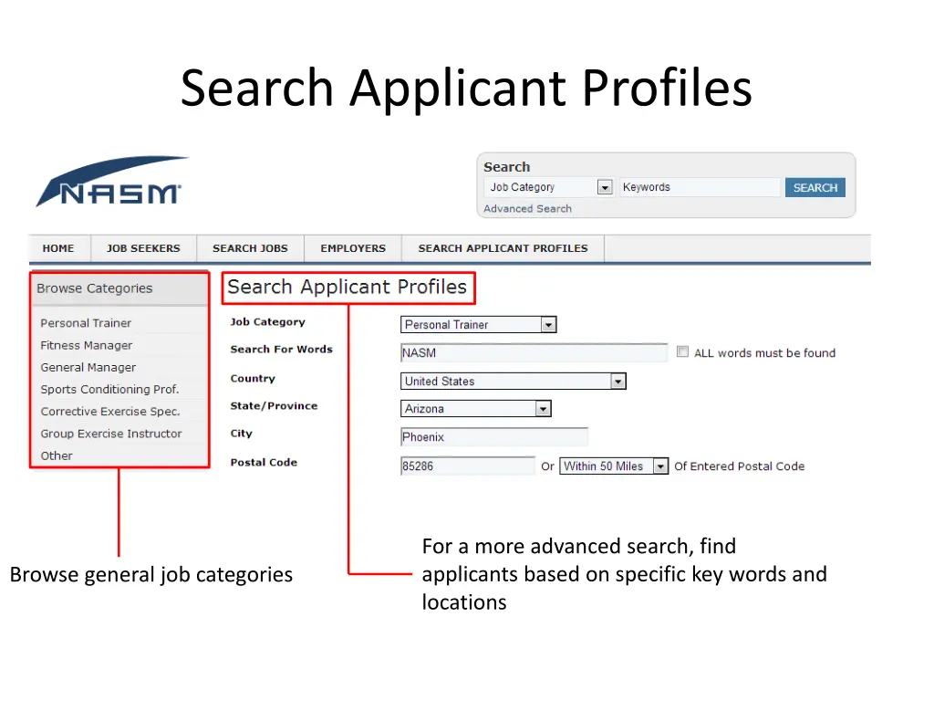search applicant profiles