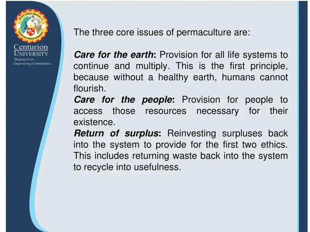 the three core issues of permaculture are