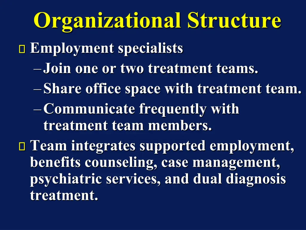 organizational structure employment specialists