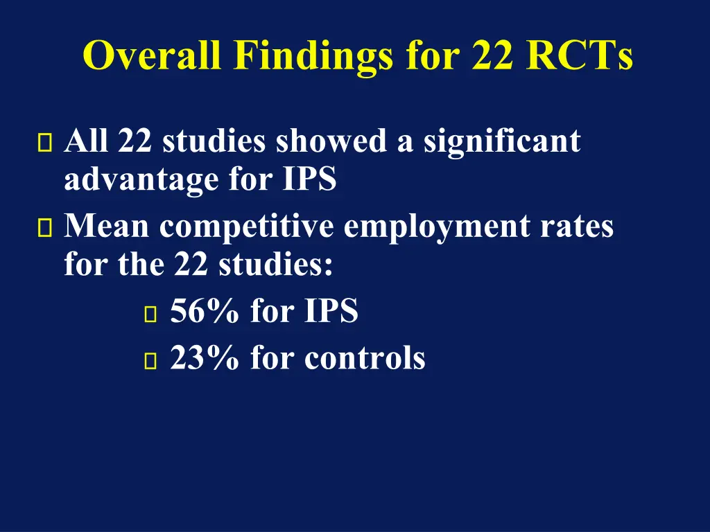 overall findings for 22 rcts