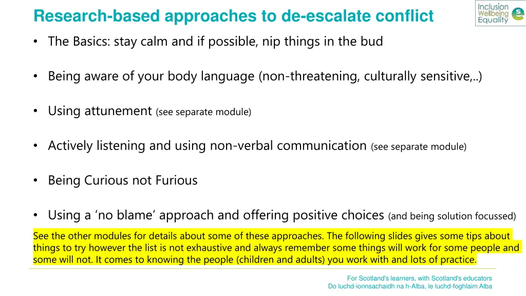 research based approaches to de escalate conflict