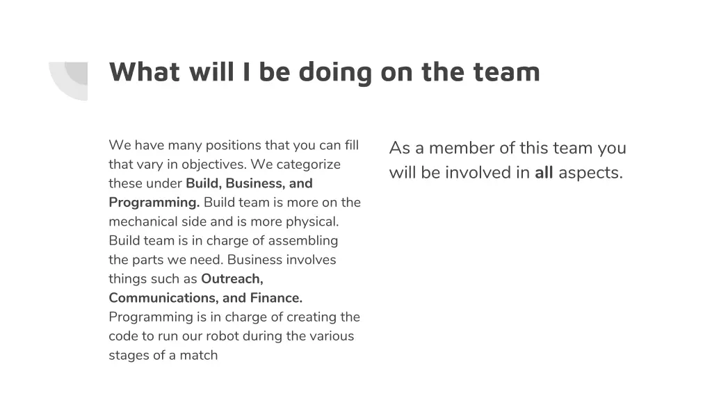 what will i be doing on the team